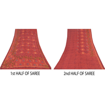 Sanskriti Vintage Sarees Pure Georgette Silk Hand Beaded Print Sari Craft Sustainable Fabric