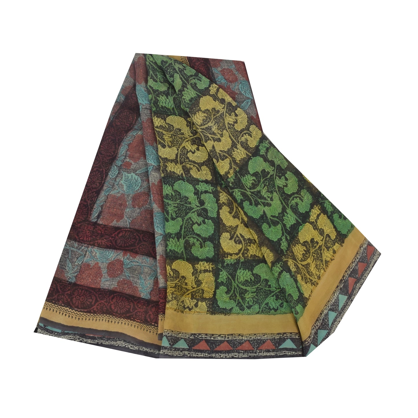 Sanskriti Vintage Sarees Black/Green Pure Georgette Silk Print Sari Craft Sustainable Fabric