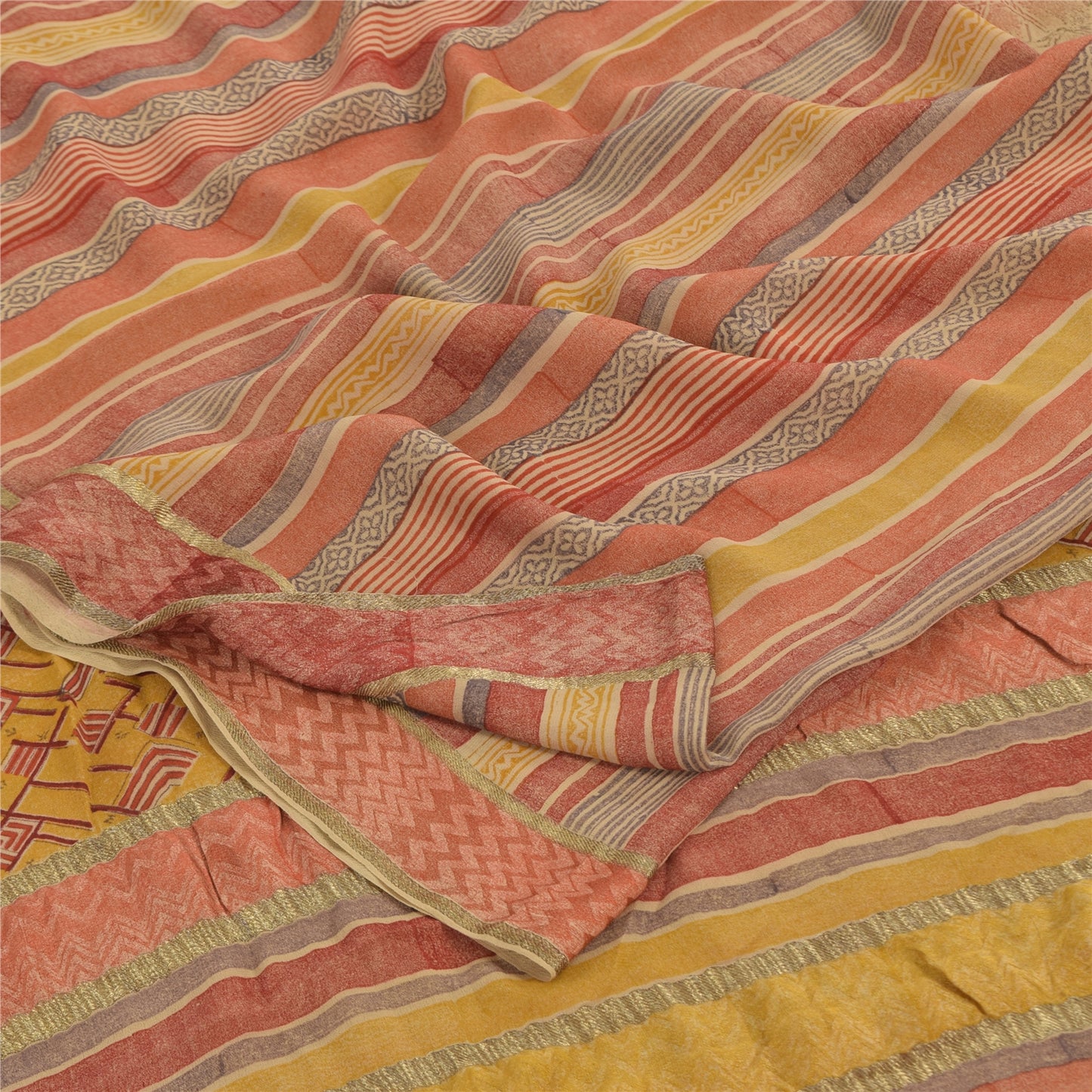 Sanskriti Vintage Sarees Pure Georgette Silk Printed Woven Sari 6yd Craft Sustainable Fabric