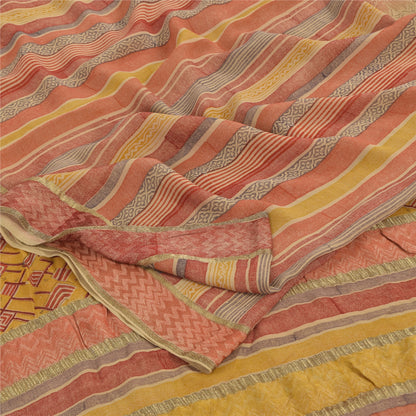 Sanskriti Vintage Sarees Pure Georgette Silk Printed Woven Sari 6yd Craft Sustainable Fabric