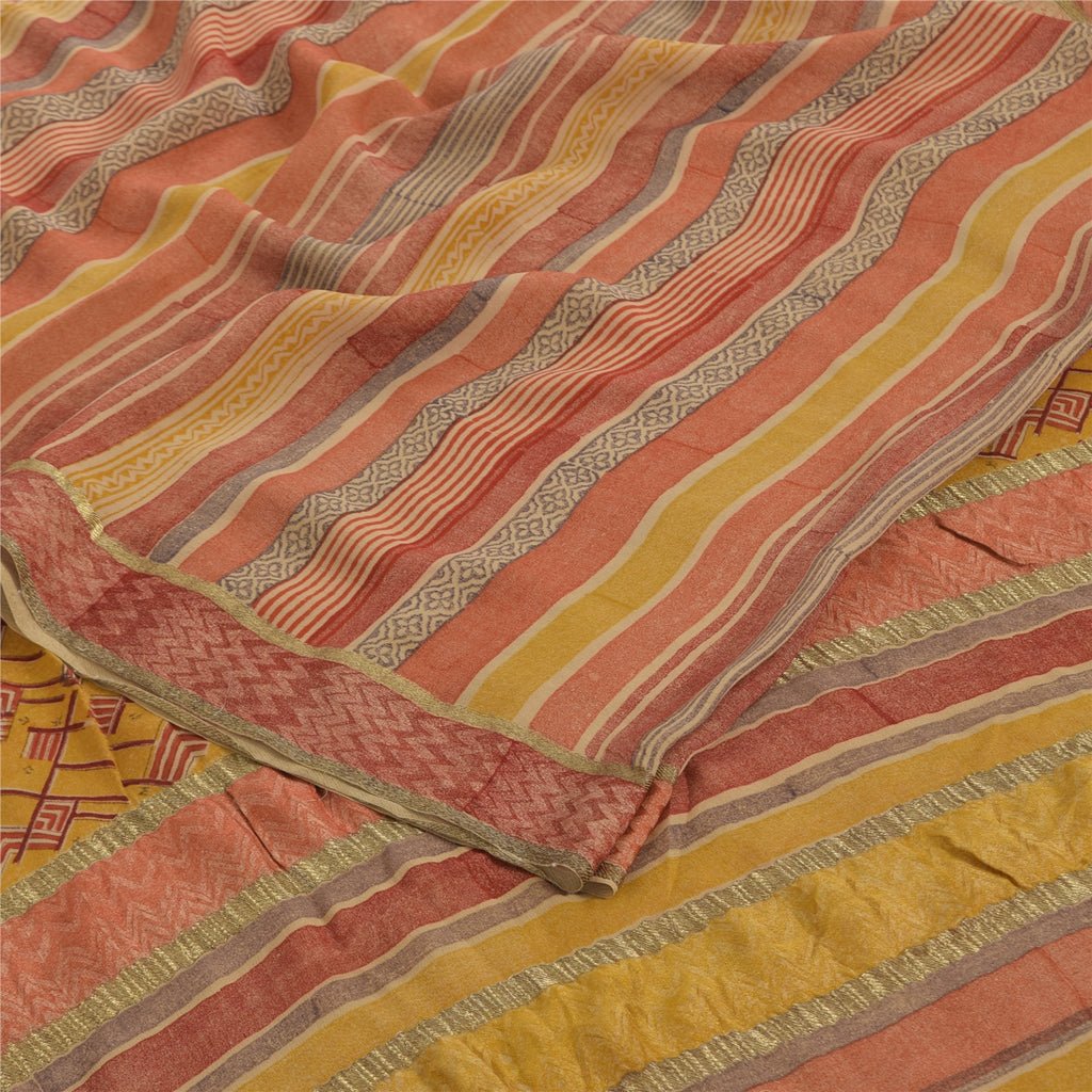 Sanskriti Vintage Sarees Pure Georgette Silk Printed Woven Sari 6yd Craft Sustainable Fabric