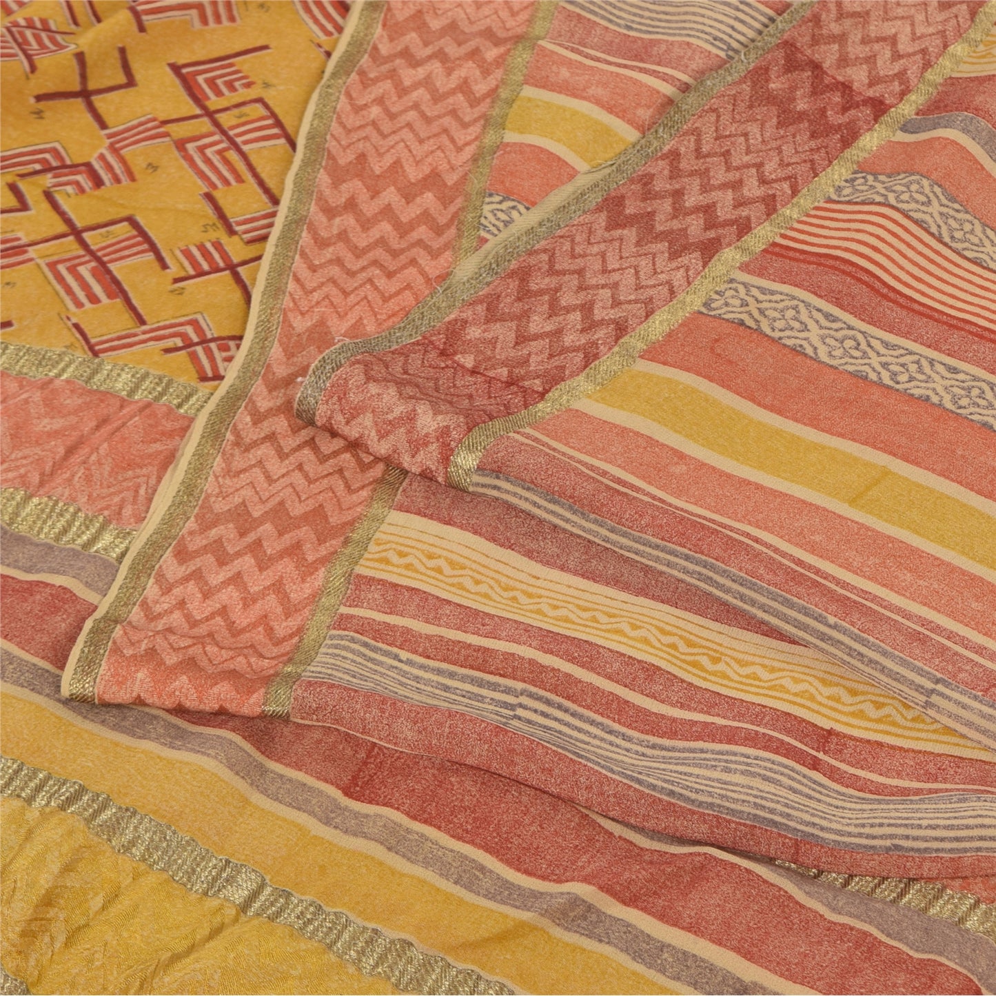 Sanskriti Vintage Sarees Pure Georgette Silk Printed Woven Sari 6yd Craft Sustainable Fabric