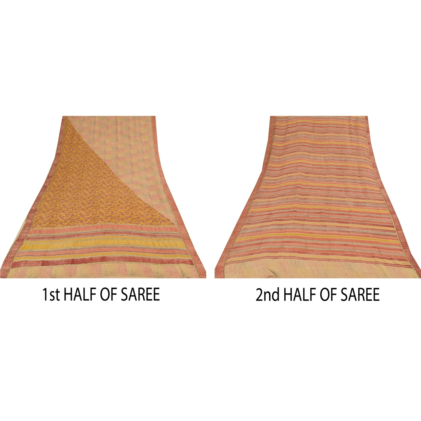 Sanskriti Vintage Sarees Pure Georgette Silk Printed Woven Sari 6yd Craft Sustainable Fabric