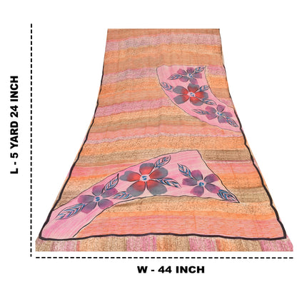 Sanskriti Vintage Sarees Multi Pure Georgette Silk Printed Sari 5yd Craft Sustainable Fabric