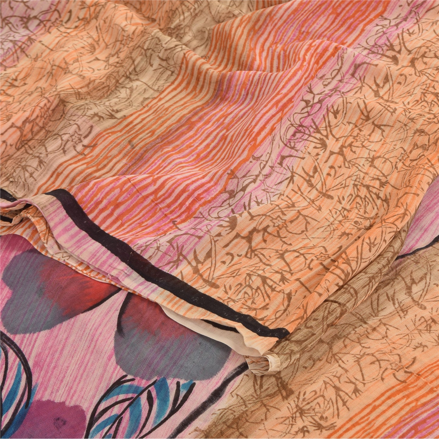 Sanskriti Vintage Sarees Multi Pure Georgette Silk Printed Sari 5yd Craft Sustainable Fabric