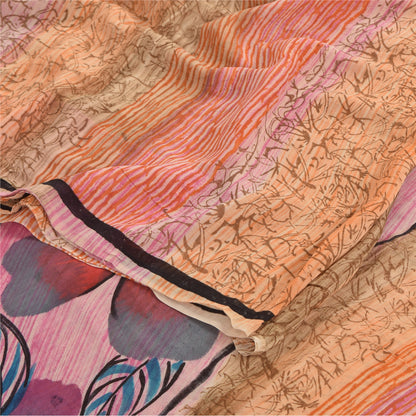 Sanskriti Vintage Sarees Multi Pure Georgette Silk Printed Sari 5yd Craft Sustainable Fabric