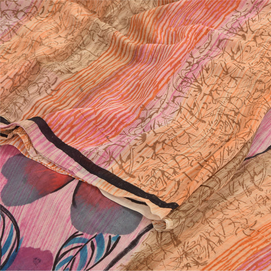 Sanskriti Vintage Sarees Multi Pure Georgette Silk Printed Sari 5yd Craft Sustainable Fabric
