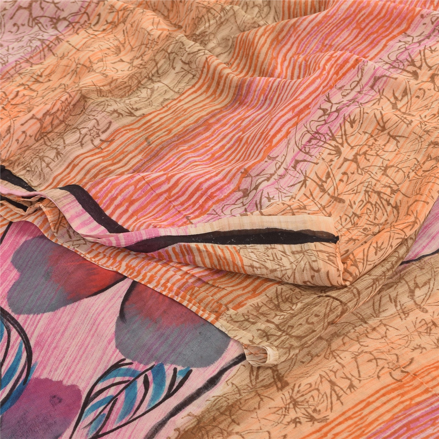 Sanskriti Vintage Sarees Multi Pure Georgette Silk Printed Sari 5yd Craft Sustainable Fabric