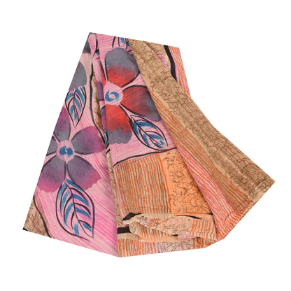 Sanskriti Vintage Sarees Multi Pure Georgette Silk Printed Sari 5yd Craft Sustainable Fabric