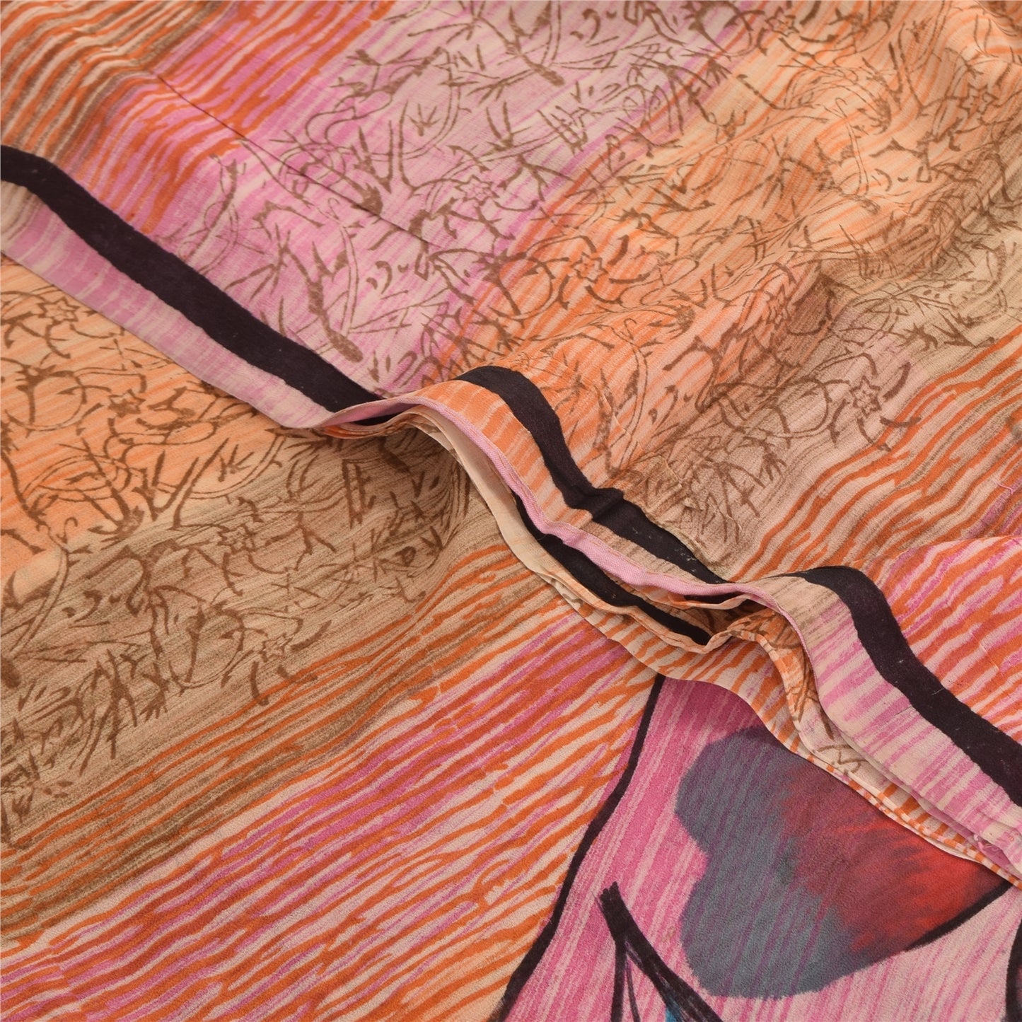 Sanskriti Vintage Sarees Multi Pure Georgette Silk Printed Sari 5yd Craft Sustainable Fabric