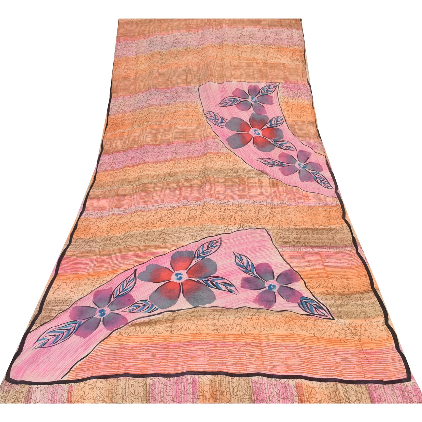 Sanskriti Vintage Sarees Multi Pure Georgette Silk Printed Sari 5yd Craft Sustainable Fabric