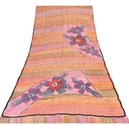 Sanskriti Vintage Sarees Multi Pure Georgette Silk Printed Sari 5yd Craft Sustainable Fabric