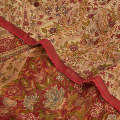 Sanskriti Vintage Sarees Peach Pure Georgette Silk Printed Sari 5yd Craft Fabric
