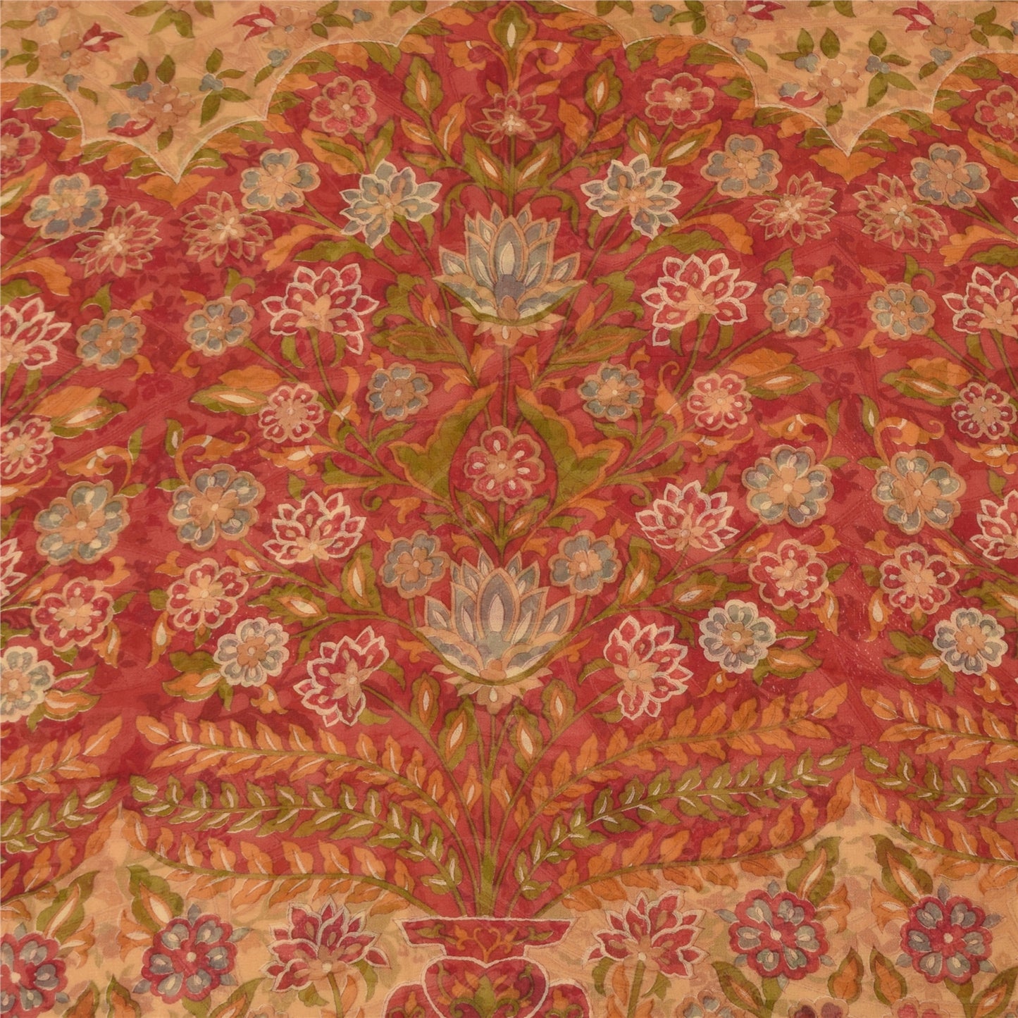 Sanskriti Vintage Sarees Peach Pure Georgette Silk Printed Sari 5yd Craft Fabric