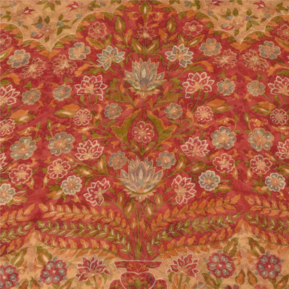 Sanskriti Vintage Sarees Peach Pure Georgette Silk Printed Sari 5yd Craft Fabric