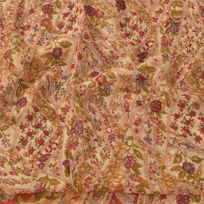 Sanskriti Vintage Sarees Peach Pure Georgette Silk Printed Sari 5yd Craft Fabric