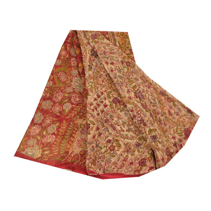 Sanskriti Vintage Sarees Peach Pure Georgette Silk Printed Sari 5yd Craft Fabric