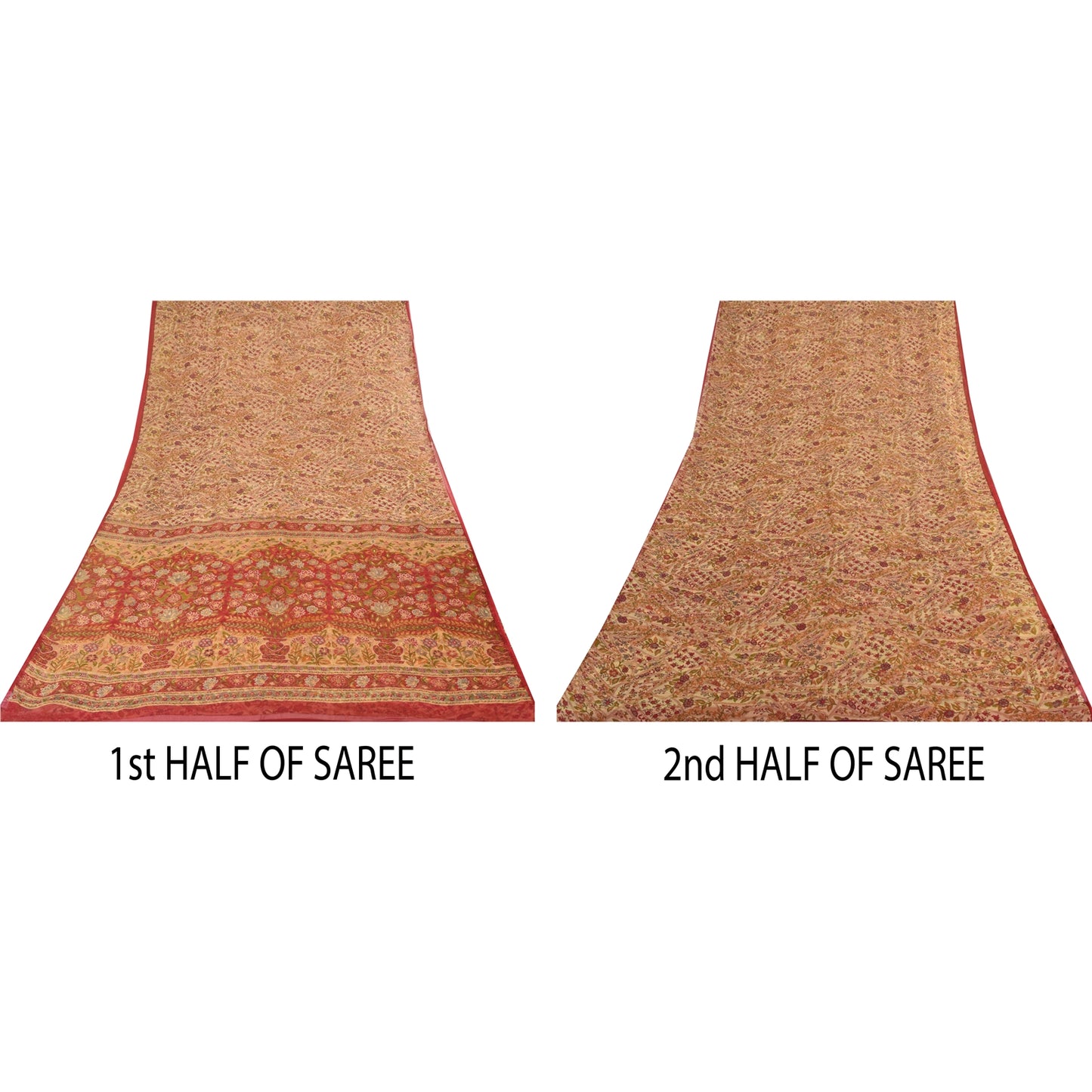 Sanskriti Vintage Sarees Peach Pure Georgette Silk Printed Sari 5yd Craft Fabric