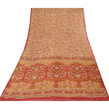 Sanskriti Vintage Sarees Peach Pure Georgette Silk Printed Sari 5yd Craft Fabric