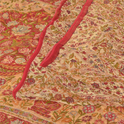 Sanskriti Vintage Sarees Peach Pure Georgette Silk Printed Sari 5yd Craft Fabric