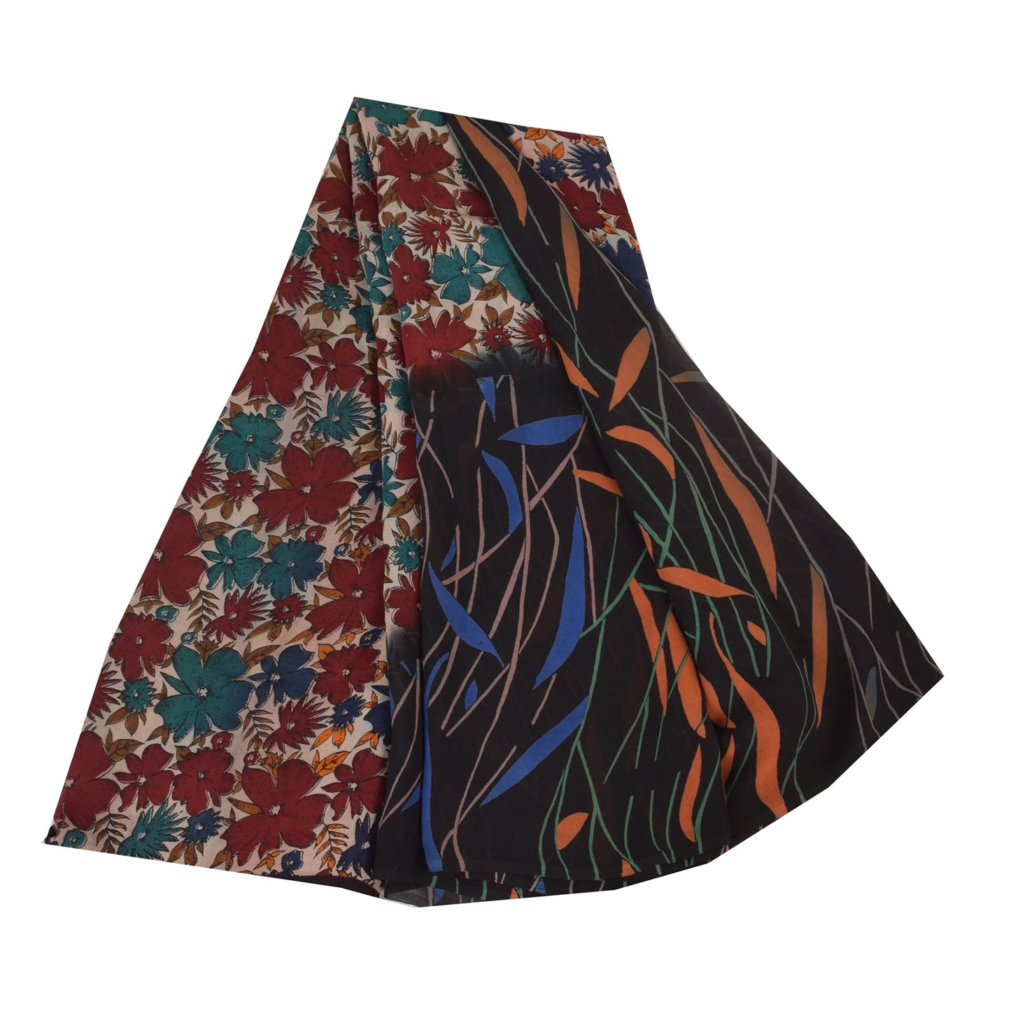 Sanskriti Vintage Sarees Multi Pure Georgette Silk Printed Sari 5yd Craft Sustainable Fabric