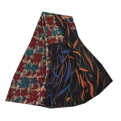 Sanskriti Vintage Sarees Multi Pure Georgette Silk Printed Sari 5yd Craft Sustainable Fabric