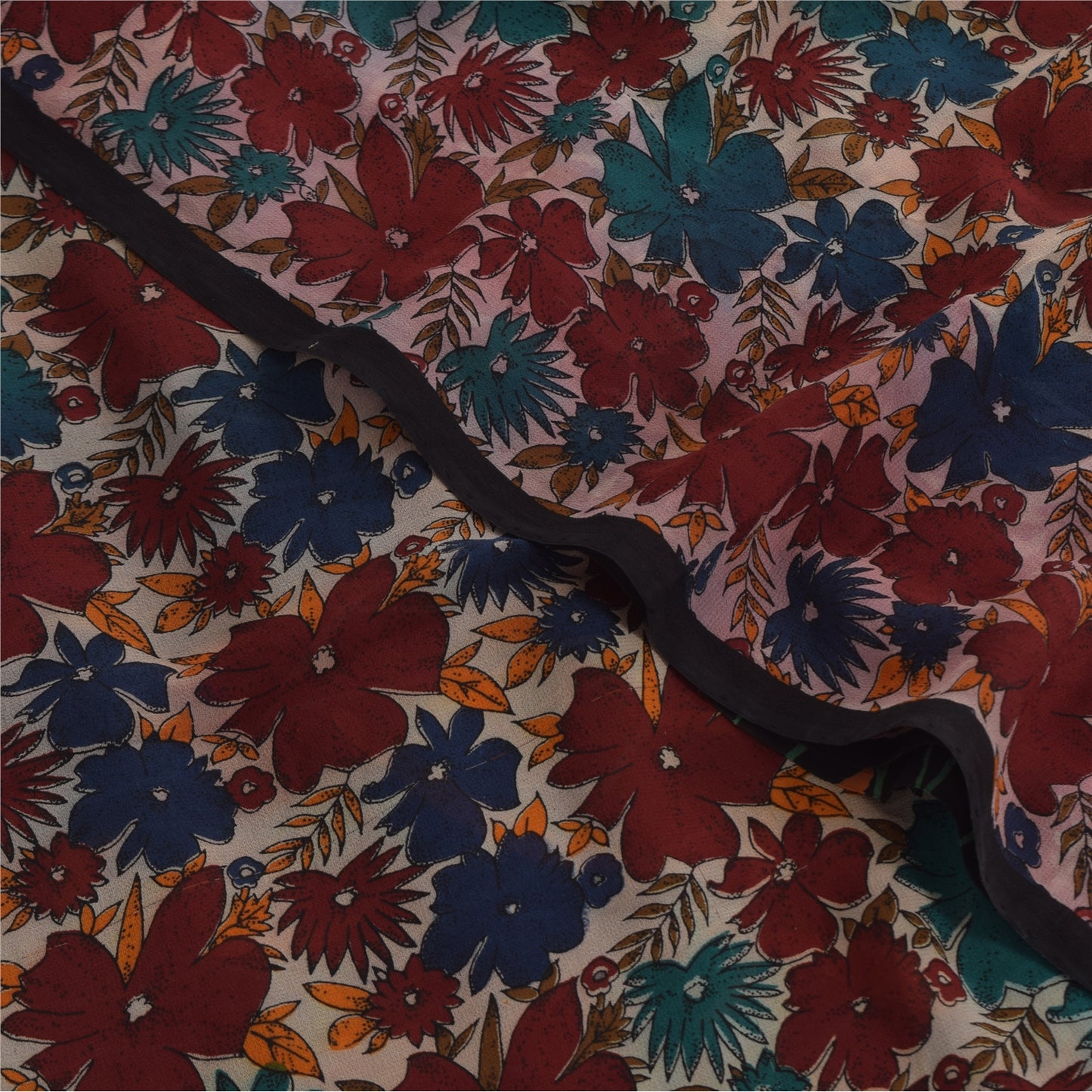 Sanskriti Vintage Sarees Multi Pure Georgette Silk Printed Sari 5yd Craft Sustainable Fabric