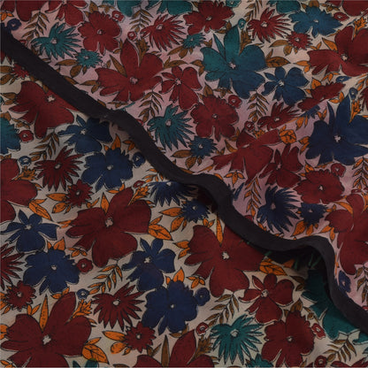 Sanskriti Vintage Sarees Multi Pure Georgette Silk Printed Sari 5yd Craft Sustainable Fabric