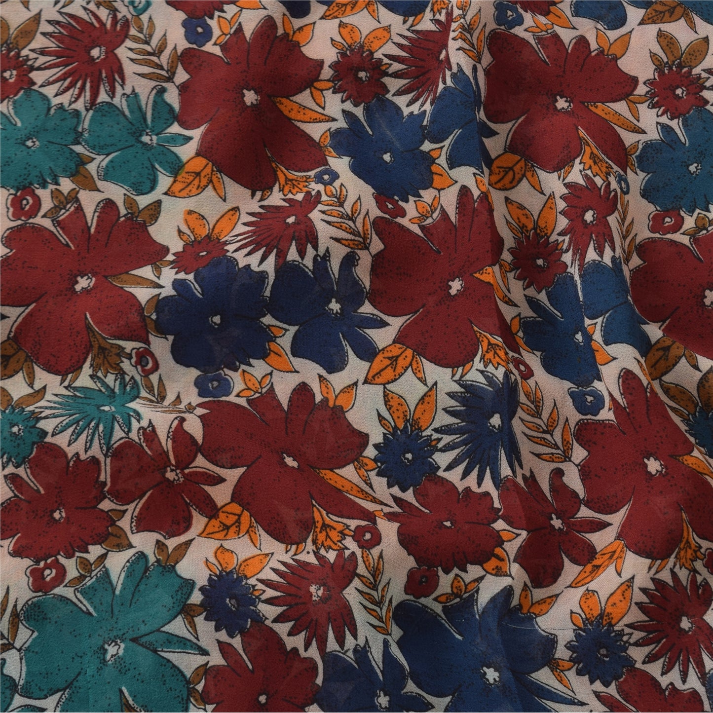 Sanskriti Vintage Sarees Multi Pure Georgette Silk Printed Sari 5yd Craft Sustainable Fabric