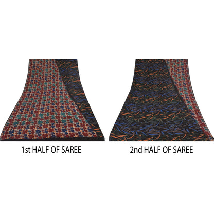 Sanskriti Vintage Sarees Multi Pure Georgette Silk Printed Sari 5yd Craft Sustainable Fabric