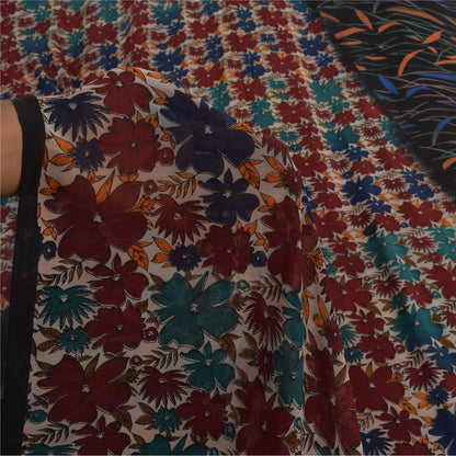 Sanskriti Vintage Sarees Multi Pure Georgette Silk Printed Sari 5yd Craft Sustainable Fabric