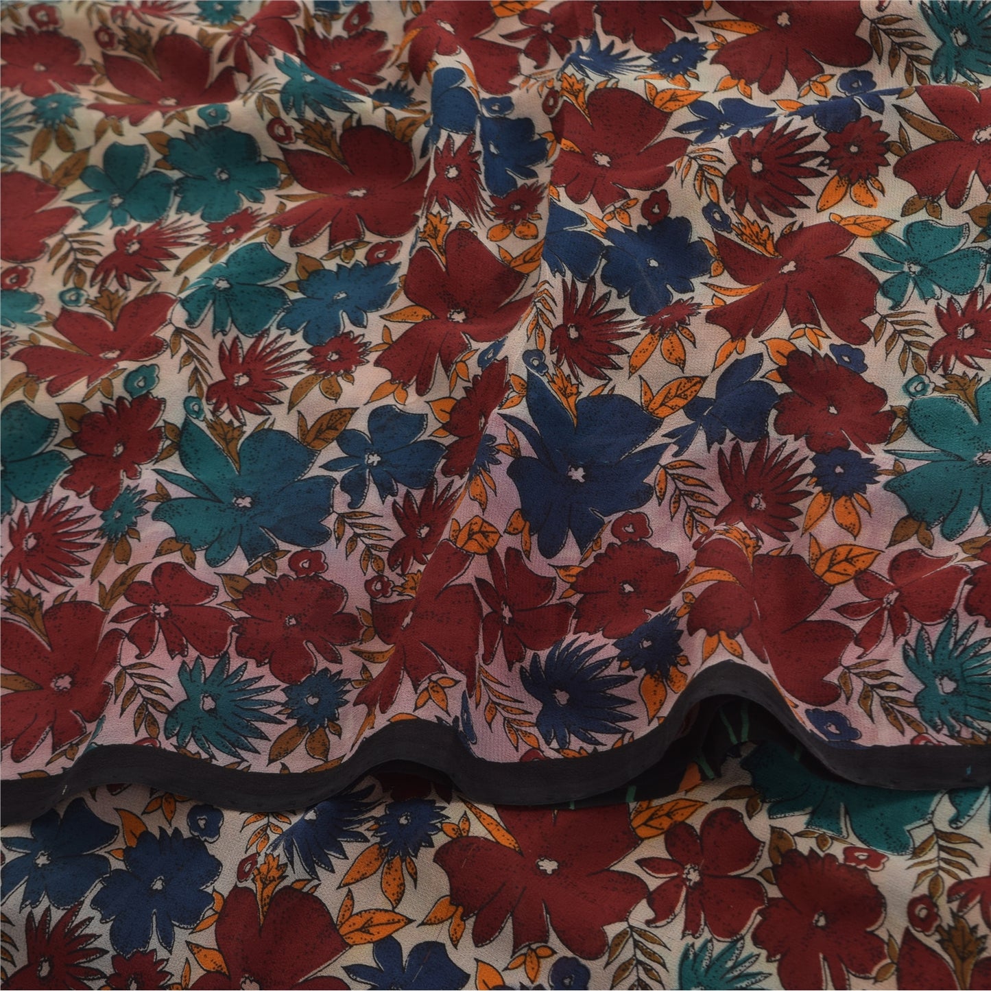 Sanskriti Vintage Sarees Multi Pure Georgette Silk Printed Sari 5yd Craft Sustainable Fabric