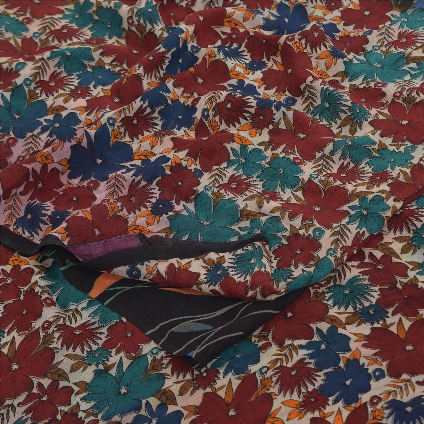 Sanskriti Vintage Sarees Multi Pure Georgette Silk Printed Sari 5yd Craft Sustainable Fabric