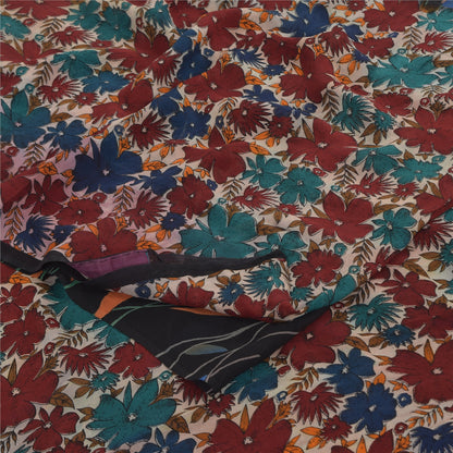 Sanskriti Vintage Sarees Multi Pure Georgette Silk Printed Sari 5yd Craft Sustainable Fabric