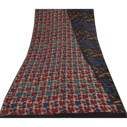 Sanskriti Vintage Sarees Multi Pure Georgette Silk Printed Sari 5yd Craft Sustainable Fabric