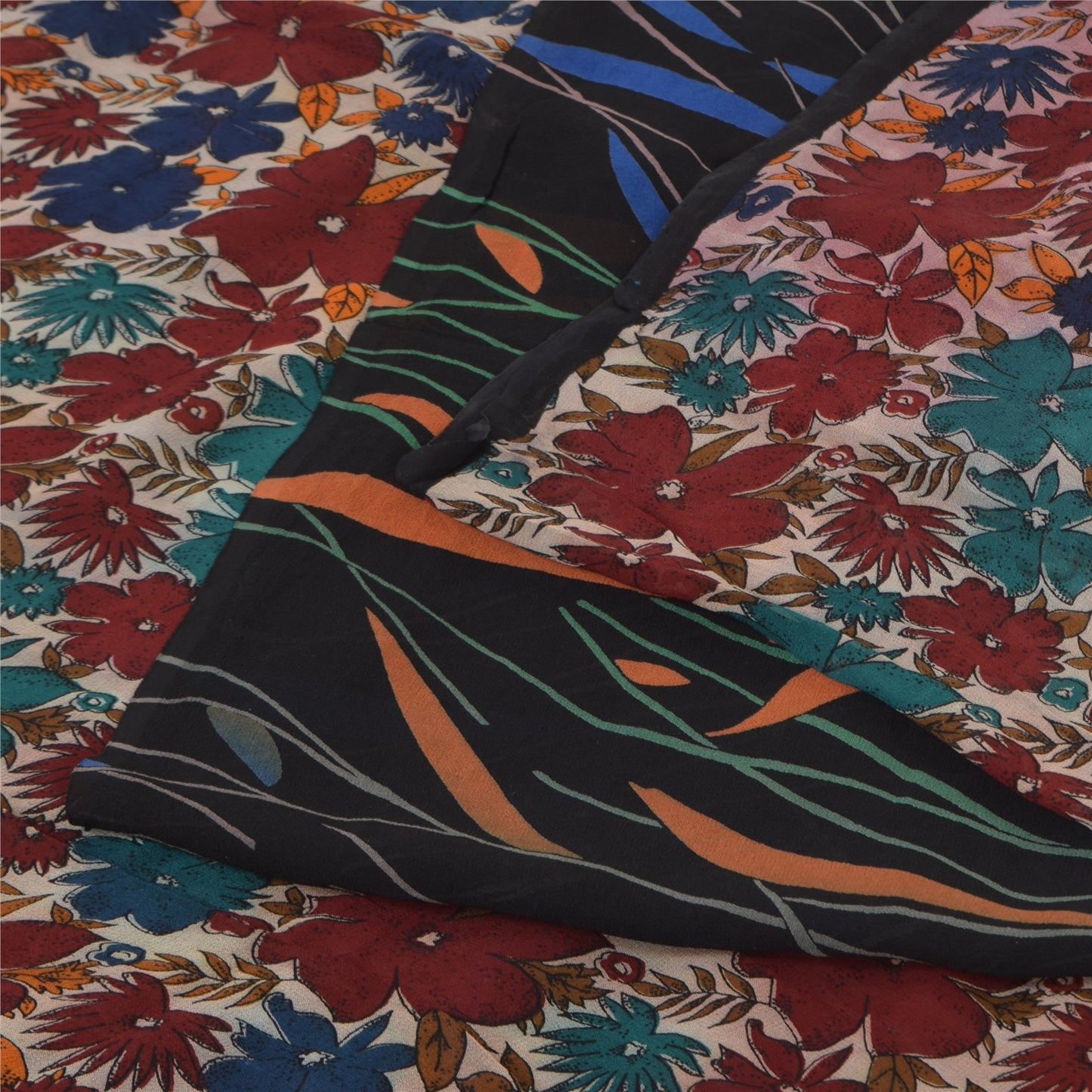 Sanskriti Vintage Sarees Multi Pure Georgette Silk Printed Sari 5yd Craft Sustainable Fabric