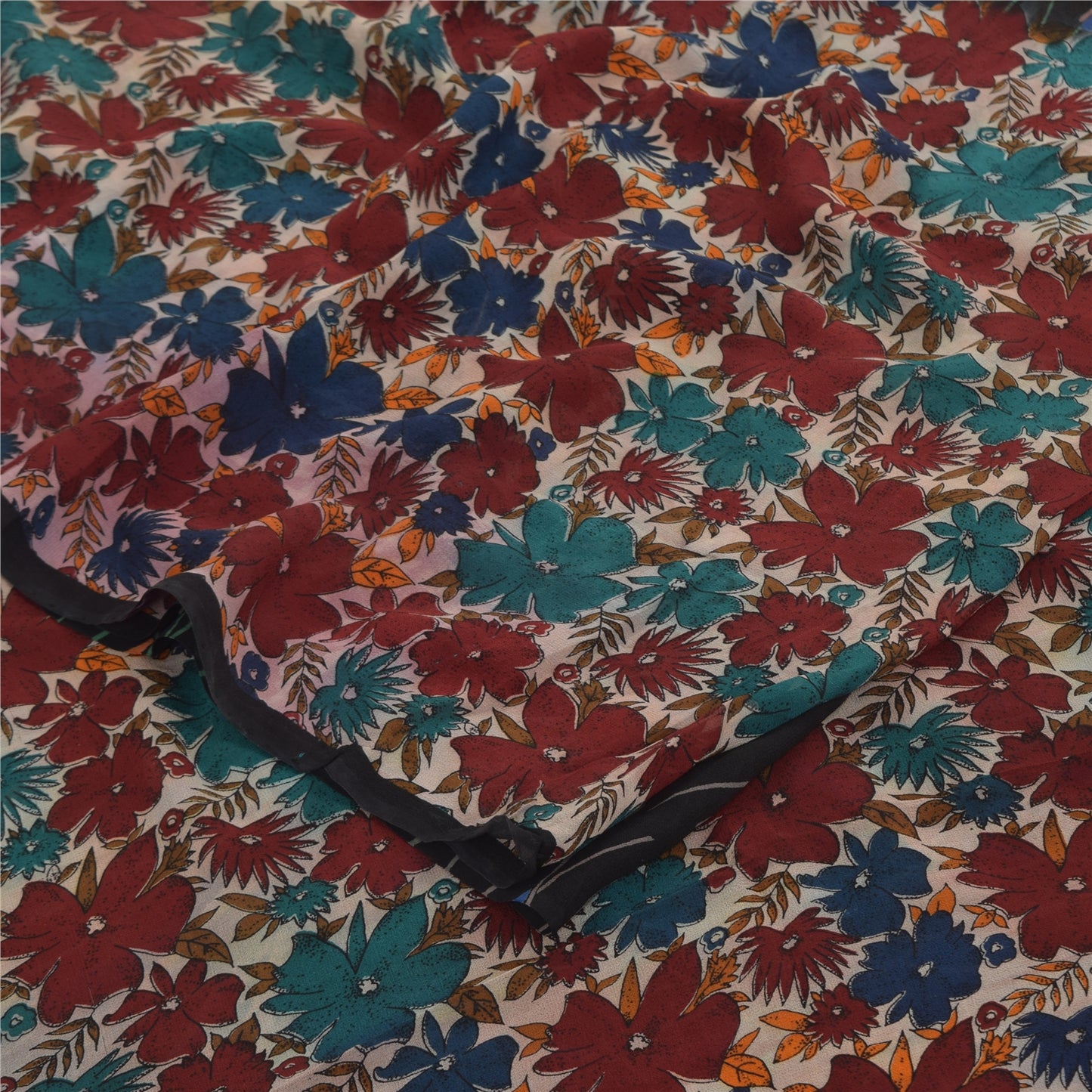 Sanskriti Vintage Sarees Multi Pure Georgette Silk Printed Sari 5yd Craft Sustainable Fabric