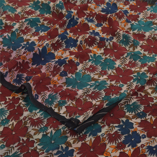 Sanskriti Vintage Sarees Multi Pure Georgette Silk Printed Sari 5yd Craft Sustainable Fabric