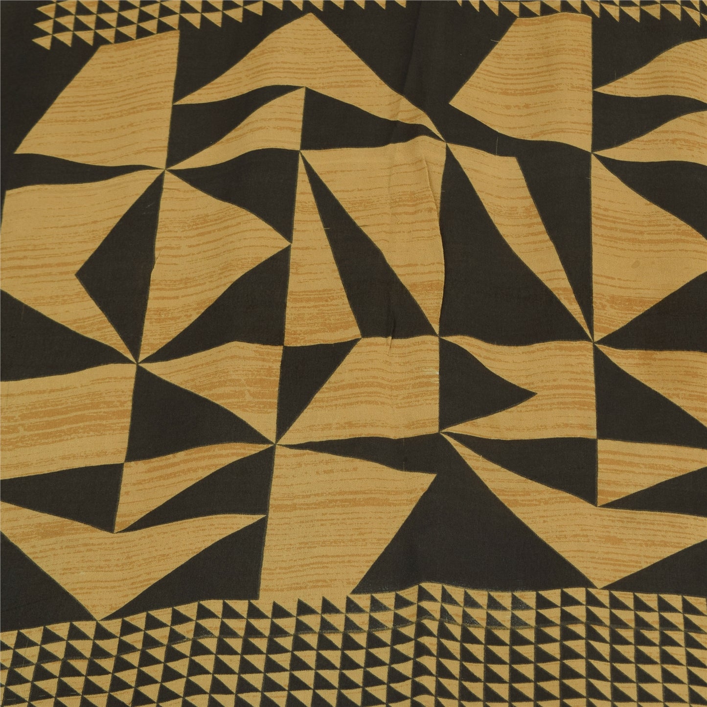 Sanskriti Vintage Sarees Black/Beige Pure Georgette Silk Printed Sari 5yd Sustainable Fabric