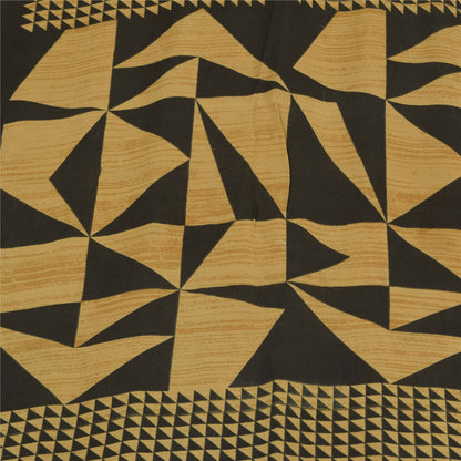 Sanskriti Vintage Sarees Black/Beige Pure Georgette Silk Printed Sari 5yd Sustainable Fabric