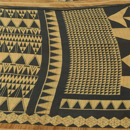 Sanskriti Vintage Sarees Black/Beige Pure Georgette Silk Printed Sari 5yd Sustainable Fabric