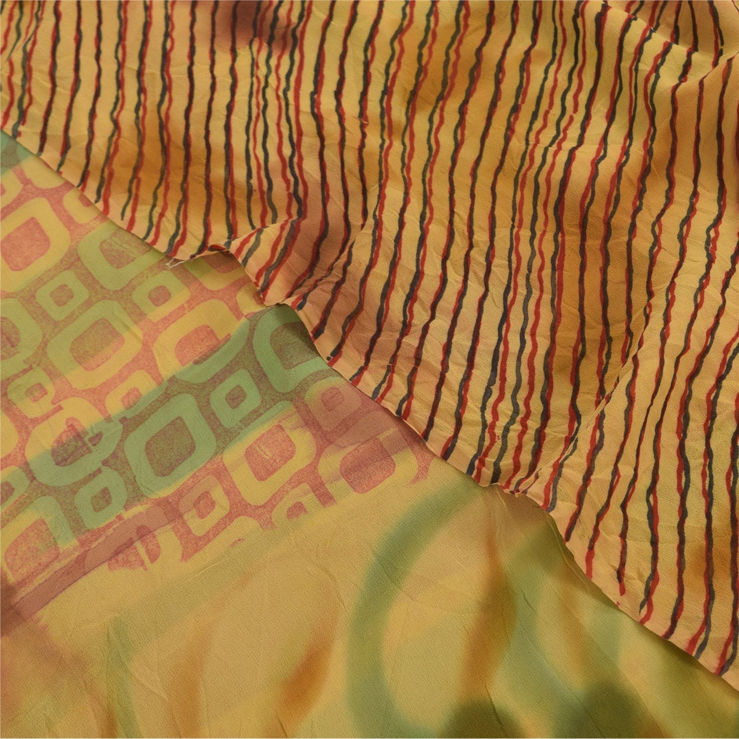 Sanskriti Vintage Sarees Multi Pure Georgette Silk Printed Sari 5yd Craft Sustainable Fabric