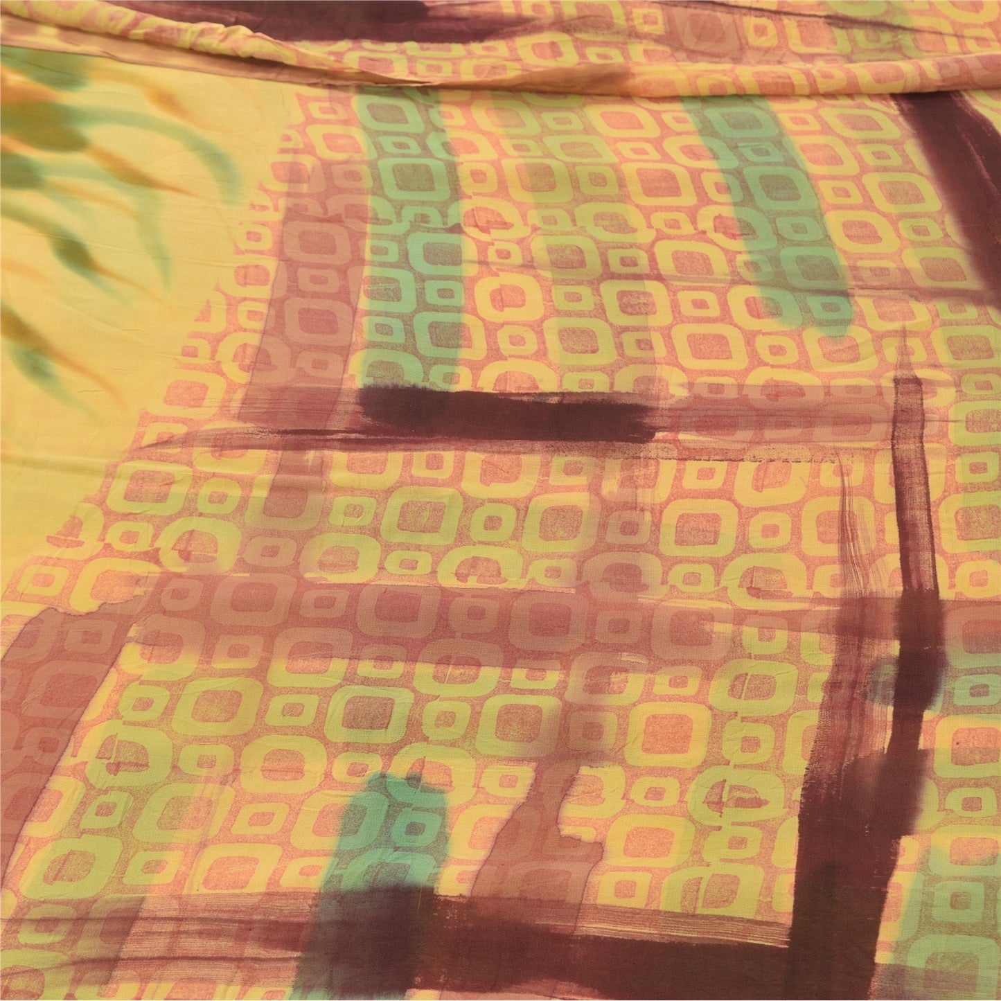 Sanskriti Vintage Sarees Multi Pure Georgette Silk Printed Sari 5yd Craft Sustainable Fabric