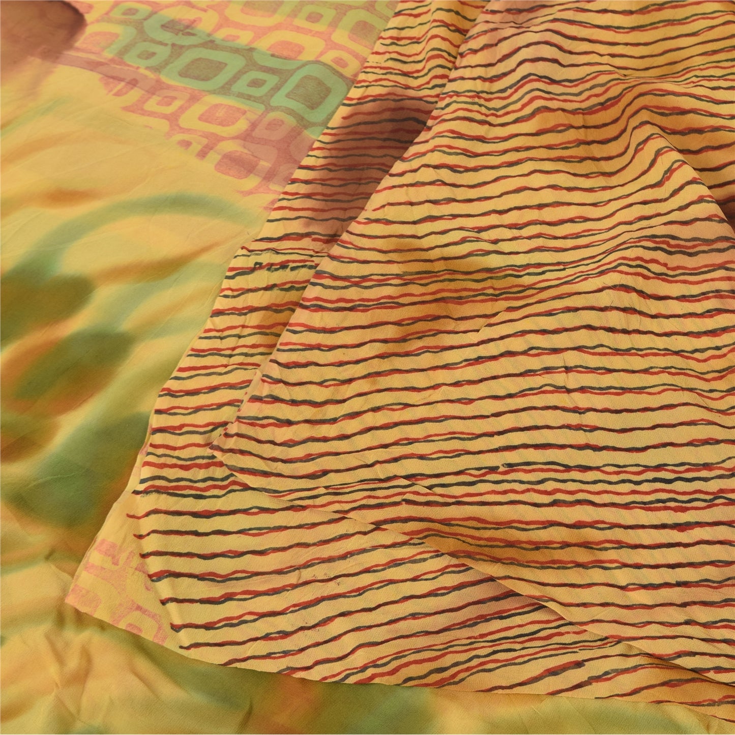 Sanskriti Vintage Sarees Multi Pure Georgette Silk Printed Sari 5yd Craft Sustainable Fabric