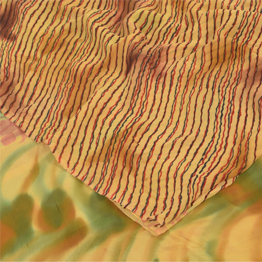 Sanskriti Vintage Sarees Multi Pure Georgette Silk Printed Sari 5yd Craft Sustainable Fabric
