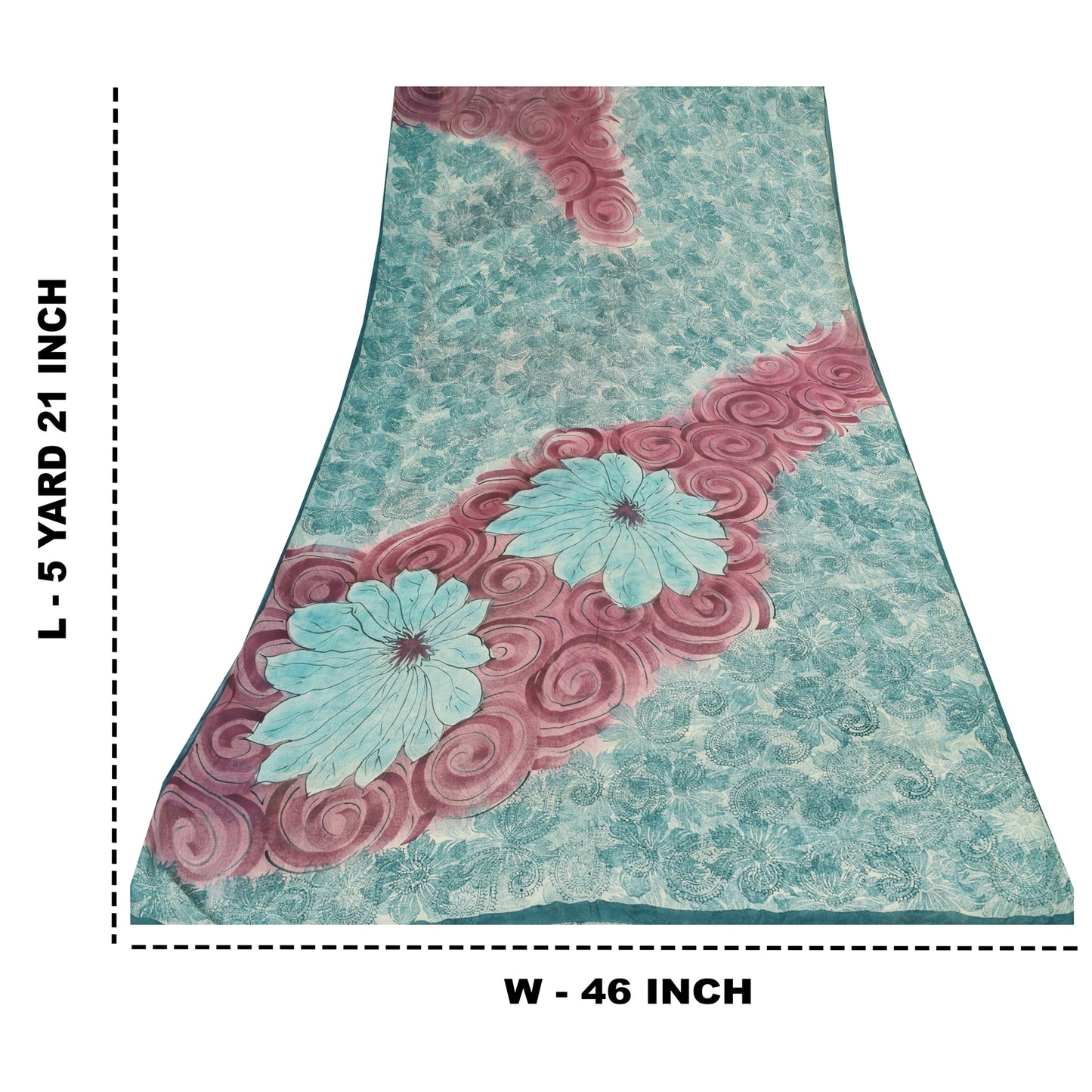 Sanskriti Vintage Sarees Sea-Blue Pure Georgette Silk Printed Sari Craft Sustainable Fabric