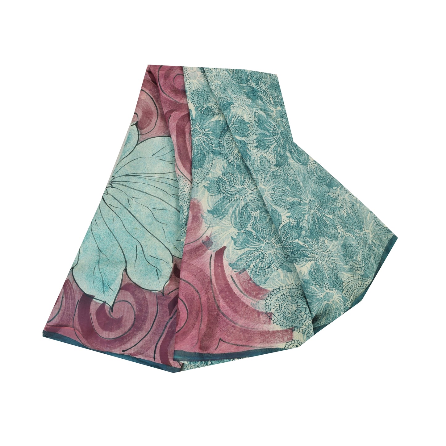 Sanskriti Vintage Sarees Sea-Blue Pure Georgette Silk Printed Sari Craft Sustainable Fabric