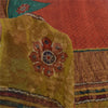 Sanskriti Vintage Sarees Green/Orange Pure Georgette Silk Print Sari 5yd Sustainable Fabric