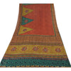 Sanskriti Vintage Sarees Green/Orange Pure Georgette Silk Print Sari 5yd Sustainable Fabric