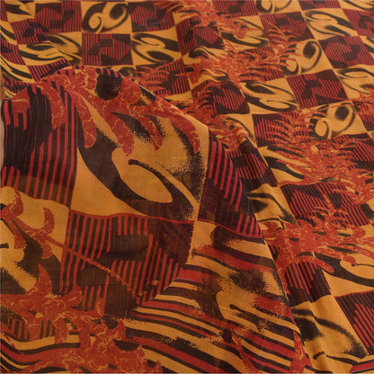 Sanskriti Vintage Sarees Multi Pure Georgette Silk Printed Sari 5yd Craft Sustainable Fabric